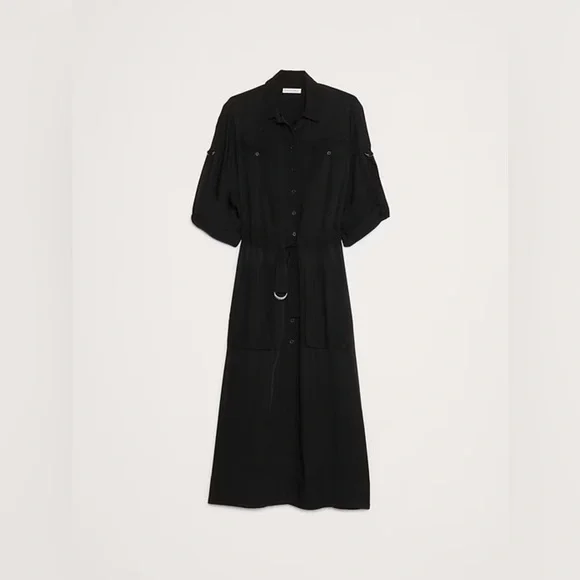 NWOT! BANANA REPUBLIC BLACK DRAPEY UTILITY SHIRT DRESS - SIZE LARGE -  threedaughtersproperties.com